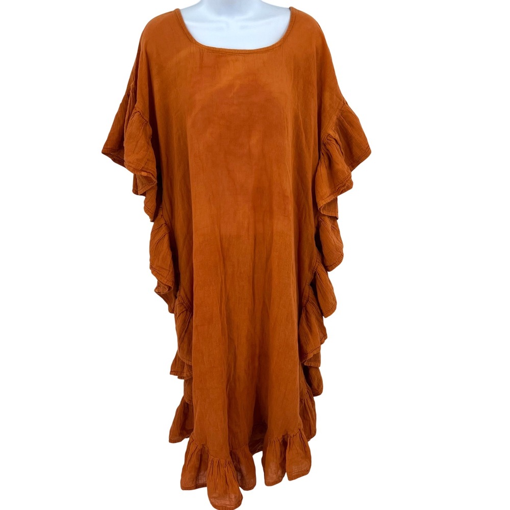 Silvia Suarez Oaxacan Mexican Sundress Side Ruffles Lightweight Crinkle Cotton